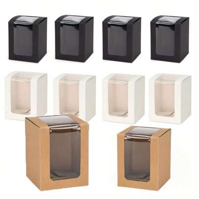 16pcs Kraft Paper Boxes With Transparent Window, Gift Boxes For Gifts, Candies, Action Figures, Wedding, Graduation