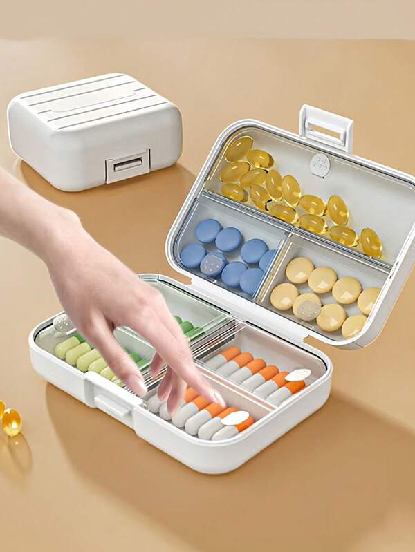 1pc Portable Medicine Packaging Box, Mini Pill Packaging Box, Minimalist Small Medicine Box, Pill Storage Box, Pill Storage Box, Seven Compartment Packaging Pill Box, Sealed Moisture-Proof And Health Protection Drug Packaging Suitable For Everyone's Household Essential Item Storage Box Storage