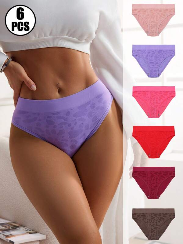6pcs/Pack Women's Mid-Rise Seamless Printed Underwear, Comfortable Breathable Close-Fitting Panties