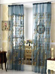 1 Stück hochwertige, bestickte europäische Blumen-Tüllgardine in Blau für Wohnzimmer oder Schlafzimmer