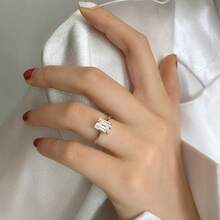 1pc Women's S925 Sterling Silver Ring, Luxury Minimalist Four-Claw Zirconia Band, Exclusive High-End Design - White Gold Transparent Diamond Ring - View 13