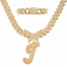 Cuban Link Chain For Women Cursive Silver Initial 14MM Diamond Prong Cuban Chain Hip Hop Iced Out Chain Necklace Butterfly Initial Letter Name Necklaces For Women - Dây chuyền chữ bướm - Xem 42