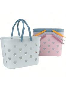 4 Stücke herzförmiger Wäschekorb aus Kunststoff, Aufbewahrungskorb für Toilettenartikel im Badezimmer, Duschkorb mit Griff für Badezimmer, Wohnheim, Speisekammer, Küche, Cut Out