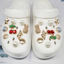 8pcs New Cherry, Starfish, Shell Shoe Decoration DIY Accessories - Detachable Beach Shoes Decor, Shoe Clips, Faux Pearl Accessories, Creative Perfect Gift For All Seasons