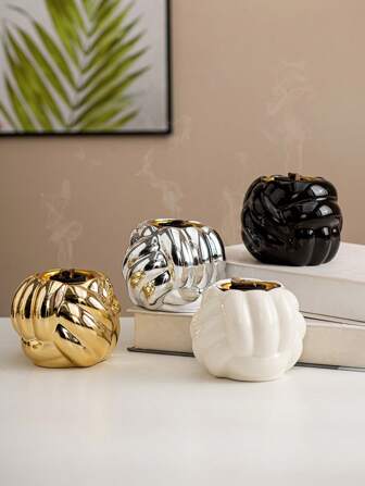 1pc Ceramic Yarn Ball Shaped Incense Burner, White/Black/Gold/Silver, Minimalist Luxury Style Arabic Eid Al-Adha Qurban Festival Decoration For Home, Dining Table, Living Room, Desk, Celebration, Party