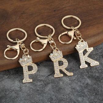 1pc Elegant Crown Full Rhinestone Letter Keychain, Suitable For Handbag, Car Key, Backpack, Earphone, Can Be Given As Gift To Family, Friends, Girlfriends, Mother's Day