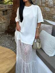 Robe à col rond avec dentelle contrastée pour femmes, robe en tricot sexy et décontractée, printemps/été