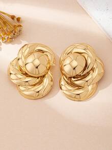 1 paire de boucles d'oreilles pendantes géométriques en métal doré exagéré de haute qualité, convenant pour le port quotidien des femmes - Or jaune - Voir 5