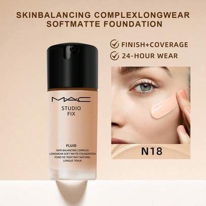 Kem nền MAC Studio Fix Fluid 24Hr Matte Foundation Plus Oil Control - N18-1 Fl Oz/30 ML (Phiên bản cũ và mới được giao ngẫu nhiên)