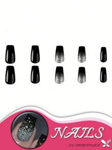 Bộ 24 móng tay giả kiểu múa ba lê với thiết kế màu đen lấp lánh, phù hợp với mọi phụ nữ. Thoải mái, dễ sử dụng, lâu trôi. Bao gồm gel thạch và dũa móng cho những ngón tay xinh đẹp. Hoàn hảo cho các bữa tiệc, lễ kỷ niệm và sử dụng hàng ngày. Phụ kiện làm móng - màu đen - Xem 2