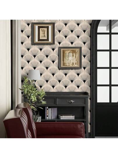 Roll Classic Fan Shaped Vinyl Self Adhesive Wallpaper, PET Seamless Peelable Contact Paper, Waterproof Moisture Proof Wand Protective Film, Removable, Easy To Install, Durable, Kitchen, Dining Room, Bedroom, Living Furniture Renovation, Rental ation, Straight Edge Matching, 17.32x118.11/196.85/393.7 Inches