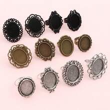 2件适合13x18mm椭圆形凸圆DIY可调戒指空白底座设置托盘手工珠宝制作戒指配件发现