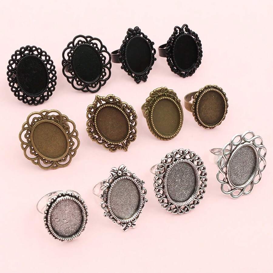 2件适合13x18mm椭圆形凸圆DIY可调戒指空白底座设置托盘手工珠宝制作戒指配件发现