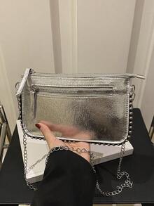 银色女士单肩包新款时尚魅力女士优质串珠斜挎包手提包 - 銀色 - 查看 10