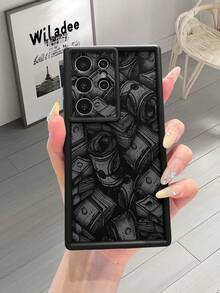1pc Funny Black Splicing Banknote Pattern Black Sandblasted Thick Shockproof Camera Protective Phone Case Compatible With IPhone 16/16e, /Compatible With Redmi/Compatible With Infinix/Compatible With Vivo,International Version, Not The Domestic Version - Black - View 5