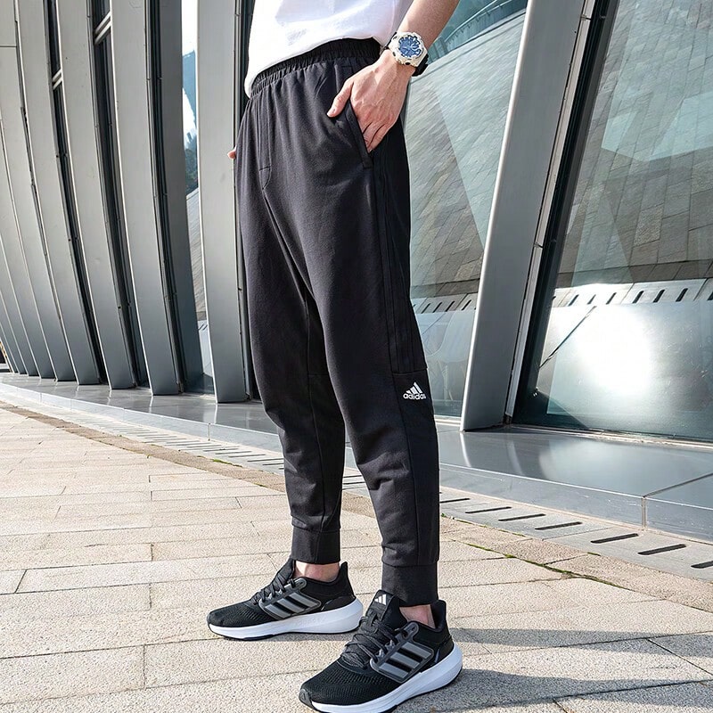 Adidas Men's Pants Spring New Arrival Training Sports Fitness Casual Simple Basic Tapered Cuff Long Sweatpants IA8181 - Black - View 1