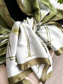 1件装女士花卉印花仿丝莲花图案披肩，时尚围巾，适合旅行，百搭春秋季连衣裙配饰 - 綠色 - 查看 4