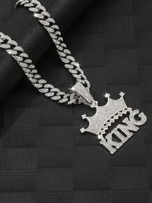 1 件欧美嘻哈风格水钻镶嵌项链，时尚男士金属日常佩戴金属项链