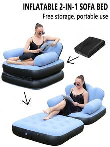 1 Pieza Sofá inflable para adultos de estilo perezoso para exteriores, sofá multifuncional 5 en 1, cama inflable, silla de salón plegable y conveniente (Caqui) - Multicolor - Ver 3