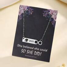 1pc Stainless Stell 2025 Graduation Necklace, Women's Simple Metal Doctoral Cap Pendant Necklace, Graduation Gift For Classmates And Friends In 2025