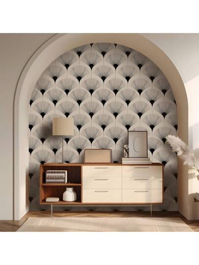 Roll Classic Fan Shaped Vinyl Self Adhesive Wallpaper, PET Seamless Peelable Contact Paper, Waterproof Moisture Proof Wand Protective Film, Removable, Easy To Install, Durable, Kitchen, Dining Room, Bedroom, Living Furniture Renovation, Rental ation, Straight Edge Matching, 17.32x118.11/196.85/393.7 Inches view 8