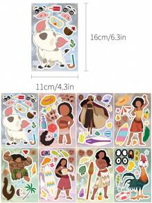 Disney 8pcs Disney Moana Stickers DIY Jigsaw Assembling!Make Your Own Moana Characters, Waterproof PVC Cartoon Decoration Luggage,Guitar,Water Cup,Phone Case,Laptop Gift Decal