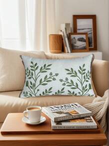 1pc Green Leaves Embroidery Throw Pillow Cover, Embroidered Leaf Cushion Covers For Bedroom Bed, Living Room Couch & Sofa , Furniture, Benches, Porch Home Decor, Patio, Car, No Pillow Insert