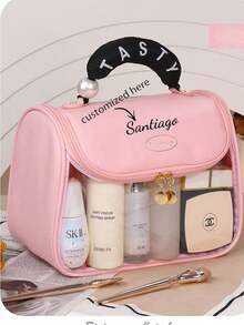 1 件定制化妆包 - 定制个性化名称 - 个性化文字 - 便携式盥洗包大容量女士便携式储物包旅行挂钩盥洗包盥洗包 - 伴娘礼物、生日礼物、周年纪念礼物、情人节礼物、结婚礼物、最好的朋友礼物、送给妈妈的礼物、送给妻子的礼物、旅行的最佳选择