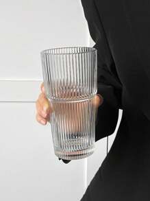 1 pieza, Vaso de vidrio con rayas, con pajita y tapa - 20.29oz/600ml, Vaso de vidrio para beber visualmente atractivo adecuado para café, té, whisky, leche, Americano y bebidas con leche con hielo