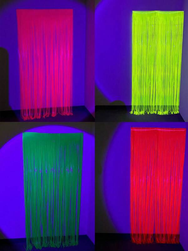 Glow In The Dark Party Supplies, 1Pc Neon Party Decorations 3.3 X 6.6 Ft Fluorescent Macaron Yellow Green Pink Red Tinsel Foil Fringe Curtains, Photo Booth Prop Backdrop Streamer, Birthday, Graduation, Christmas Party Decor