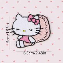 Sanrio 6 pezzi di toppe adesive con ricamo di gattini con fiocco, cartoni animati alla moda e versatili per vestiti