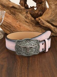 1PC Girl's Western Vintage Belt Western Cowgirl Horse And Cattle Decor Belt For Jeans Pants Back To School Winter Gift Ideas Boy Girl Valentine's Day - Baby Pink - View 18