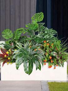 1PC/4PCS Artificial Plants False Tropical Green Shrubs Decoration Realistic Touch Artificial Leaf Stems Suitable For Outdoor Interior Decoration Home Garden Party Wedding Bedroom Room Office Decoration