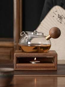 1pc Portable Tea Pot Warmer Stand, Wooden Tea Pot Heating Rack With Candle Holder - Non-Electric Tea Pot Warming Accessory For Desk Tea Ceremony Back To School