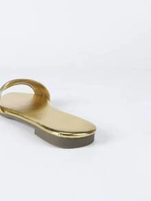 New Summer French Style Strap Flat Roman Sandals, Sexy Gold Pointed Toe Slide Sandals - Gold - View 3
