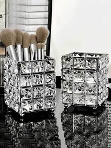 1pc Crystal Makeup Brush Holder, Makeup Organizer, Cosmetic Cup, Eyebrow Pencil Stand, Acrylic Makeup Brush Holder, Nail Art Tool Brush Storage Bucket, Pearl Dust-Proof Makeup Brush Organizer - Multicolor - View 2