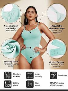 1pc Women Seamless Shapewear Bodysuit, Thong Bottom, Slimming Shaping Bodysuit, Tummy Control Bodysuit, Shapewear, Waist Trainer - Mint Green - View 8