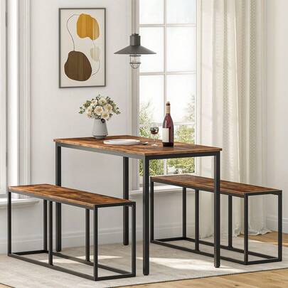 HOOBRO Bancos de comedor, banco de cocina 120x30x46,5 cm, banco de comedor de diseño industrial, estructura de metal resistente, fácil de montar, para cocina, salón, entrada, dormitorio