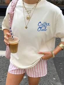 Coffee Club Women's Casual Loose Plus Size Short Sleeve Top, Summer Plus Size Women's T-Shirt, Casual Women's Clothing, Chinese New Year, Lunar New Year, Year Of The Horse, Spring Festival, Happy New Year, Valentine's Day, Valentine's Day Gifts, Gifts For Her, Going Out Tops, Love Day, Anniversary, Romantic Gifts, Gifts For Girlfriend, Matching Outfits, Express Love, I Love You, Unique Gifts, Limited Stock