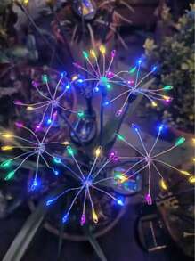 1PC Solar Powered Small Fireworks Ground Mounted Light, Suitable For Courtyard, Garden, Outdoor, Camping, Party Decoration