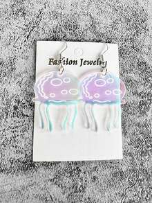 1 Pair Ocean Themed Summer Sardine & Jellyfish Acrylic Hollow-Out Earrings, Color Changing Beach Vacation Jewelry For Women, Suitable For Daily Wear - Multicolor - View 4