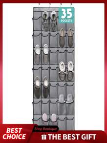 [1pc]Over The Door Shoe Organizer 12/28/35 Mesh Pockets (145cm*32cm/57"*13", 180cm*48cm/71"*19", 170cm*67cm/67"*26") - 4.23/7.16/10.26oz Polyester Non-Woven Storage Bag For Sneakers,Heels,Sandals,Toys - Space Saving Hanging Closet Organizer With Reinforced Hooks,Modern Minimalist Design For Home,Office,Dorm, (Gray)