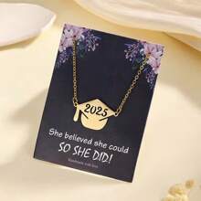 1pc Stainless Stell 2025 Graduation Necklace, Women's Simple Metal Doctoral Cap Pendant Necklace, Graduation Gift For Classmates And Friends In 2025