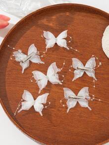 6pcs Lace Crystal Rhinestone Butterfly Hair Clips, Suitable For Everyday Use Claw Clips Hair Claws Hair Barrettes, School Stuff, Looks Of Party, Hair Accessories, Head Accessories, Hair Accessories For Women - White - View 3