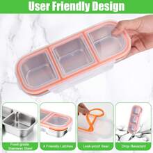 1pc Stainless Steel Snack Container, Reusable Condiment Spice Jar With Lid, 3-Compartment Food Storage Box, Suitable For School, Home, Travel,School Supplies