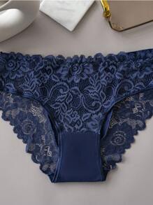 4 Packs Women's Underwear - Floral Lace Seamless Panties, Stretchy & Comfortable, Breathable Delicate Lace Design, Mid-Rise Basic Briefs For Daily Wear