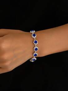 1 pièce Bracelet élégant et de luxe pour femme avec cristaux bleus et strass, convient pour le port en soirée