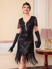 1920s Flapper Dresses For Women, Great Gatsby Dresses With Sleeve Roaring 20s Dress For Harlem Nights