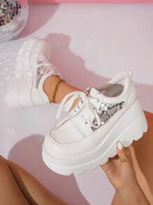 Women's Breathable Mesh Lace-Up Platform Sneakers, Thick Sole Outdoor Fashionable Casual Punk Shoes, New Spring/Autumn 2024
