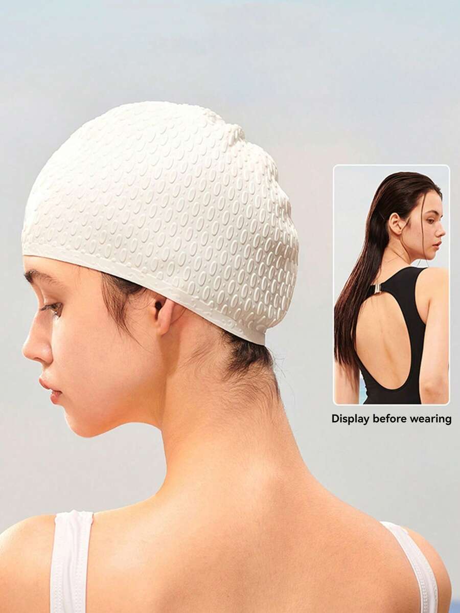 1pc Silicone Water Drop Swim Cap, Super Stretchy Waterproof Ear Protection Large Size Swim Cap, Fit For Long Hair, Oversized Bubble Swim Cap, Beach Essentials, Beach Accessories, Pool Float - Multicolor - View 1